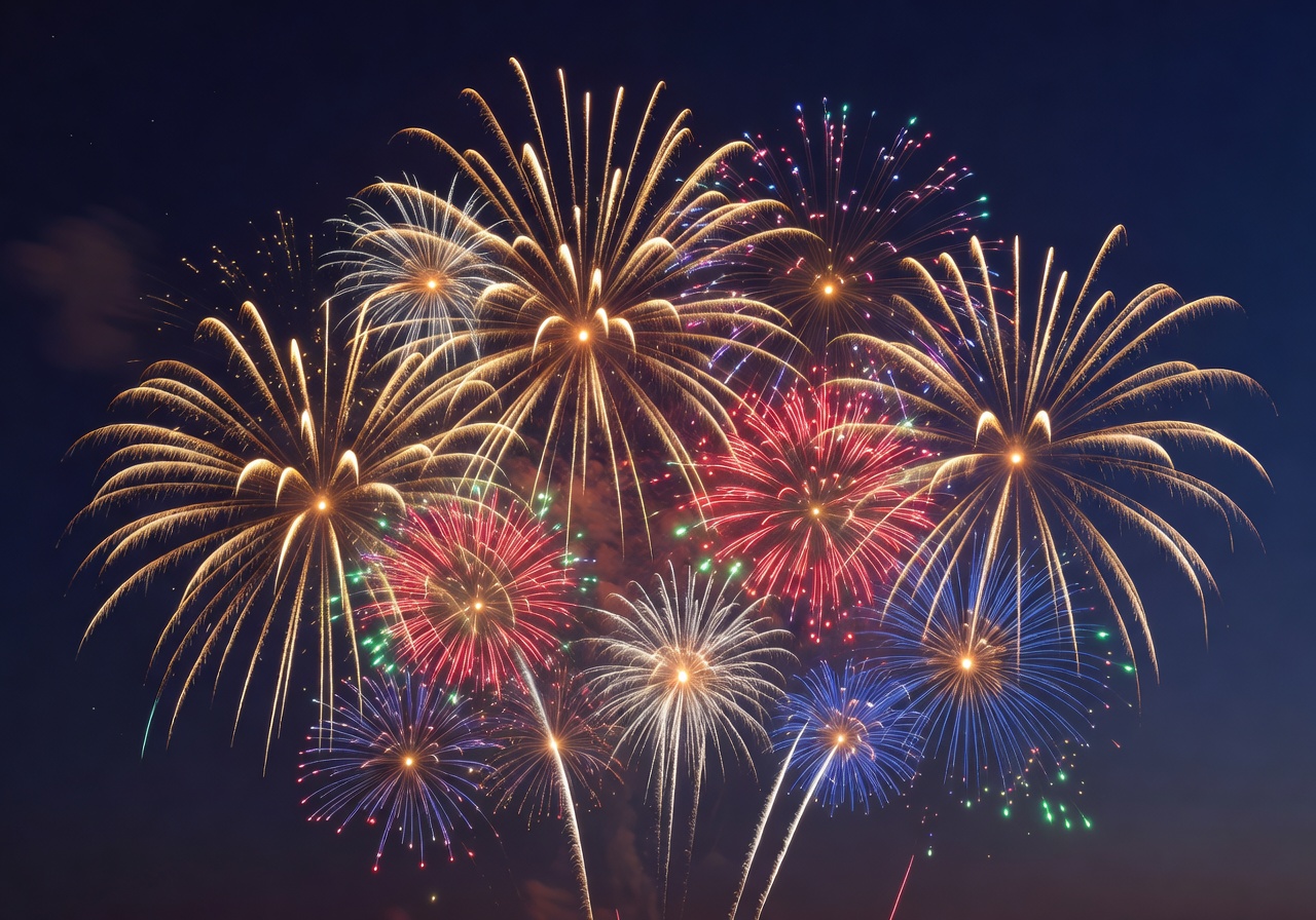 Firework celebration sky with glowing cinematic colors