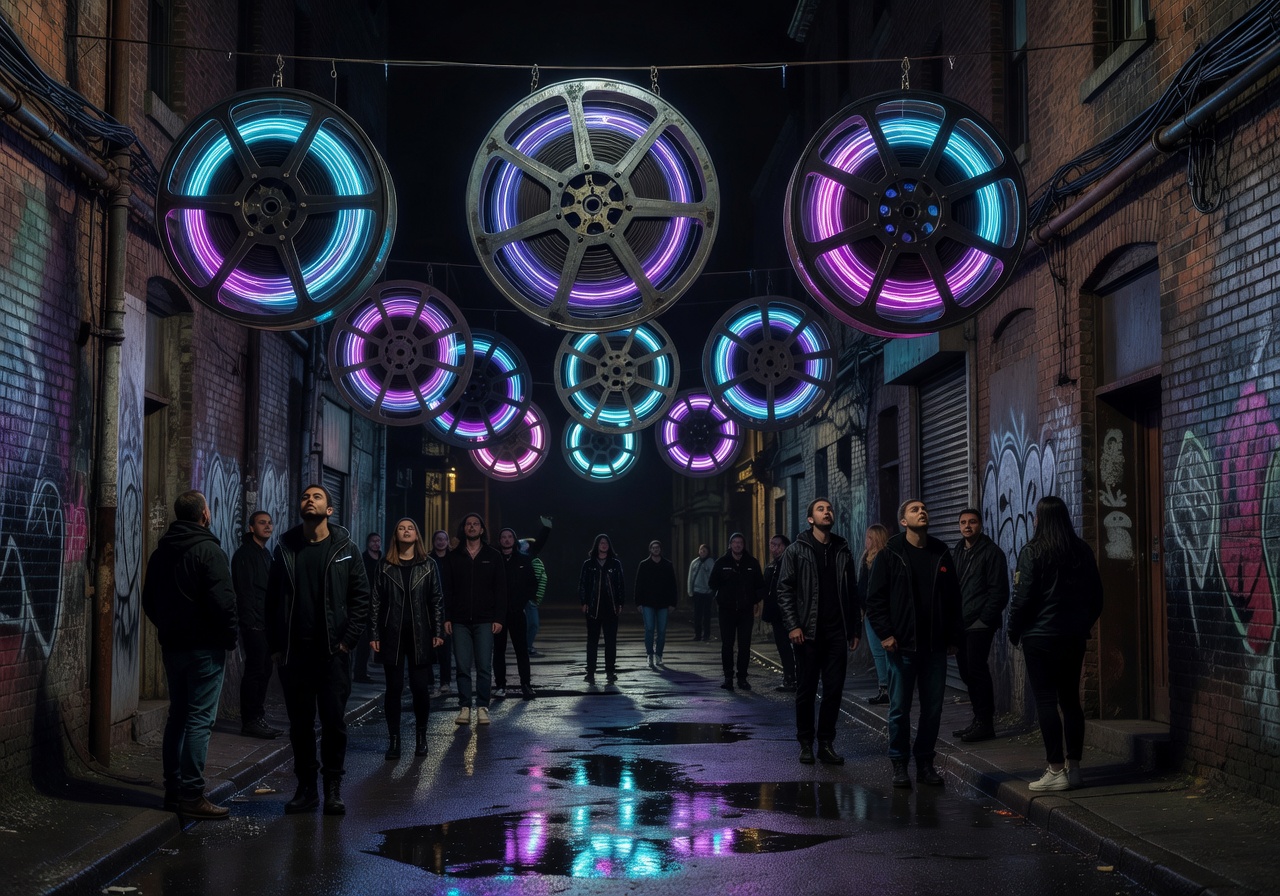 Midnight pulse event with glowing neon reels