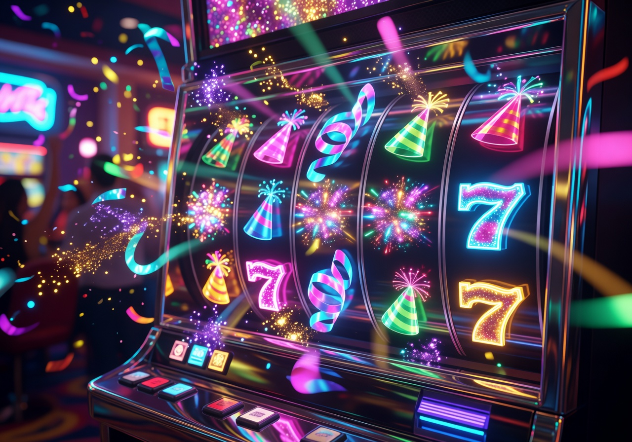 Game-Party-Slot celebration reels with glowing neon symbols